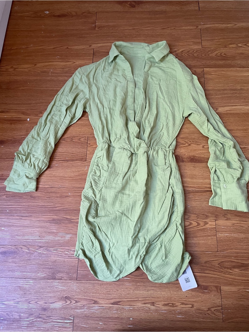 Lime Green Cotton Wrap Shirt Dress - Picture 6 of 9